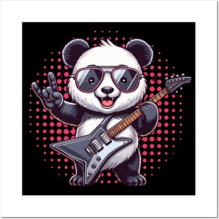 Rock On Cute funny panda loves Rock And Roll Sunglasses On Posters and Art